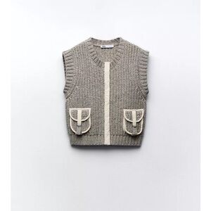 Zara Mixed Pocket Vest Gray Knit Sleeveless Jacket Grey Marl Size Medium